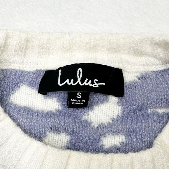 Lulu's Sweater Womens Small White Purple Leopard Long Sleeve Waist Crop Soft - Picture 4 of 8